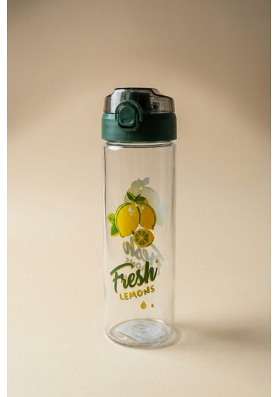 Limon Desenli Şeffaf Cam Matara 550 Ml Yeşil
