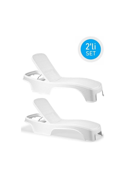 Omnipazar Sy-2536 Beyaz Brezza Royal Rattan Lüks Şezlong 2'li Set Beyaz