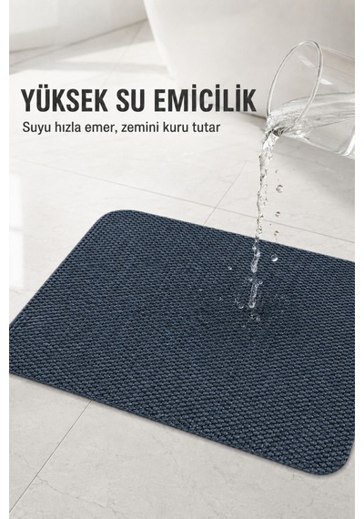 Yıkanabilir Banyo Paspası Kaymaz Taban Su Emici Duş Önü Lavabo Önü Tuvalet Önü Banyo Halısı 40x60 Cm Gri