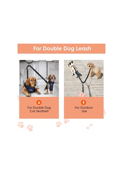 Çift Köpek Emniyet Kemeri, Yeni Çift Evcil Hayvan Araba Kafalık Emniyet Emniyet Kemeri Arapsaçı Olmayan Köpek Tasma Görevi Ayarlama Elastik Bungee Yavru Kurşun Splitter 2 Köpek İçin Araç