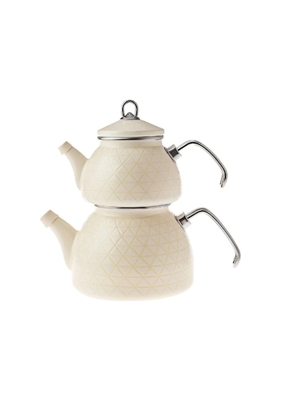 Karaca  Kristal Krem İndüksiyon Tabanlı Emaye  Midi Çaydanlık Takımı
