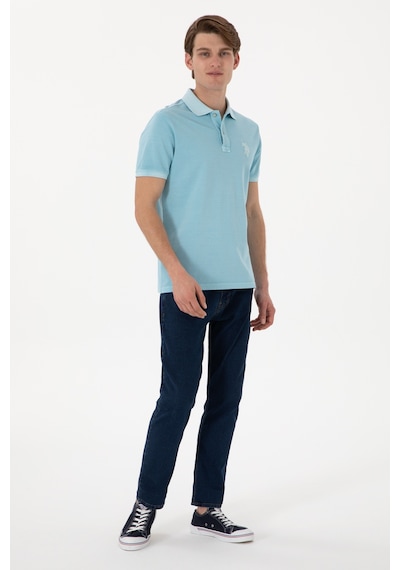 U.S. Polo Assn. Erkek Slim Fit Polo Yaka Açık Mavi Yıkamalı Basic Tişört 50305995-VR007