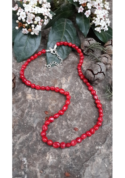 Stoneage Jewellery Kadın Kolye Kırmızı  Mercan Gümüş - Sedef