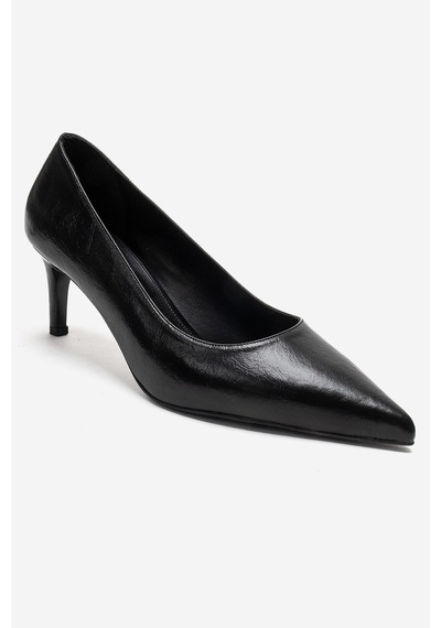 Luvishoes Velmıra Siyah Cilt Kadın Topuklu Ayakkabı