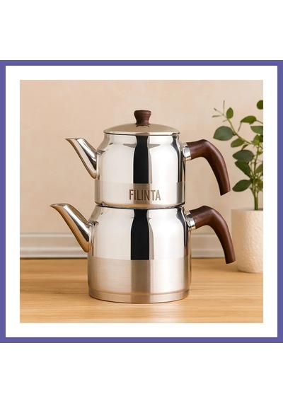 Bezos Orta Boy Çelik Çaydanlık Seti Çift Kapaklı, Süzgeçli 1.25l/2.25l Nıda