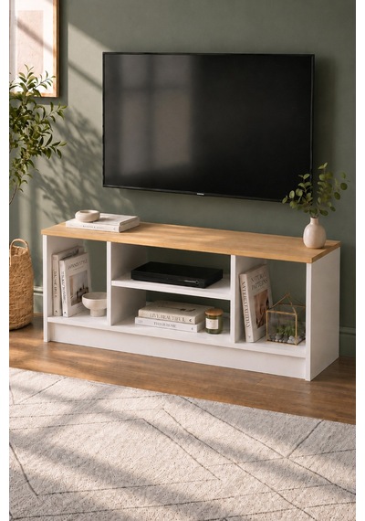 Tv Ünitesi 4 Raflı Tv Sehpası Televizyon Sehpası Bahama Safir Meşe Beyaz Safir - Beyaz Tv Ünitesi 4 Raflı Tv Sehpası Televizyon Sehpası Bahama Safir Meşe Beyaz Safir - Beyaz