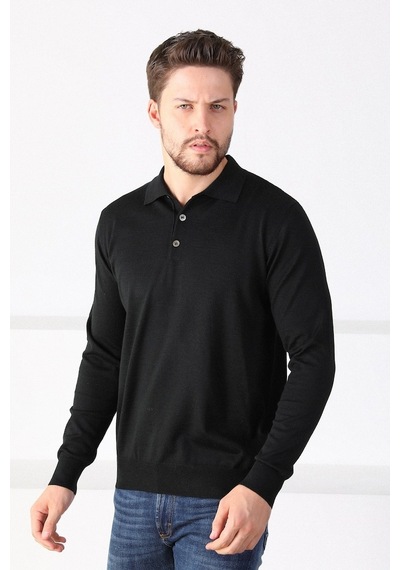 Ferraro Siyah Polo Yaka Superfine Erkek Triko Kazak Siyah