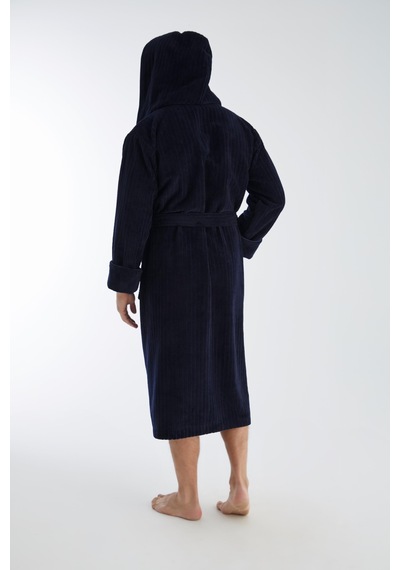 Yaka Fitilli Bambu Cotton Erkek Bornozu Lacivert