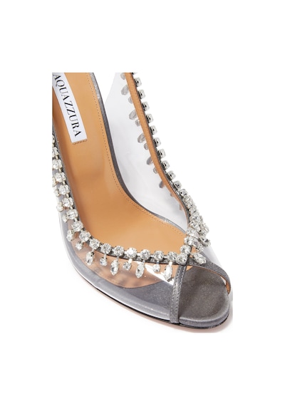 Aquazzura Lüks Kristal Taşlı 105mm Topuklu Sandalet Gri