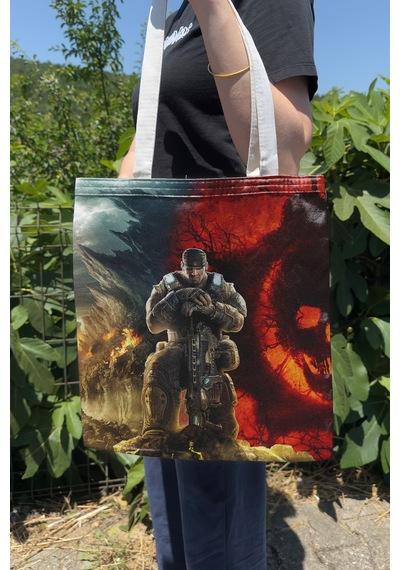 Gears Of War V1 Çift Taraflı Kanvas Baskı Bez Çanta Bilgisayar Oyun Video Oyunu