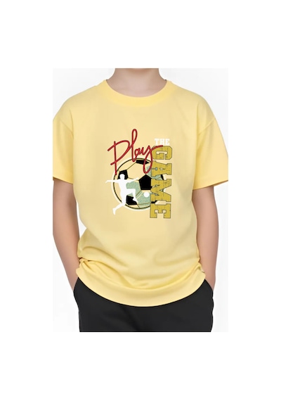 Panios Kids Play Game Baskılı Erkek Çocuk Kısa Kollu Yuvarlak Yaka T-shirt Sarı