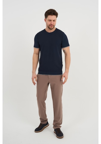 Alexander Gardi Alexandergardı Bisiklet Yaka Kolları Şeritli Triko T-shirt 1243 Lacivert