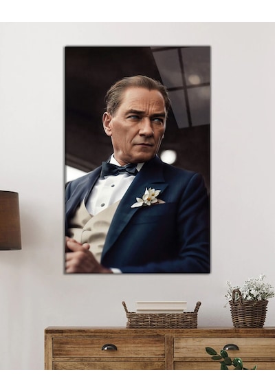 Yapay Zeka Atatürk Portresi Cam Tablo, Ev Ve Ofis Duvar Dekoru, Hediyelik Büyük Temperli Cam Tablo