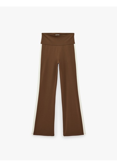 Koton Şerit Detaylı Normal Bel Slim Fit İspanyol Paça Spor Tayt Kahverengi 7wak40133nk Kahve