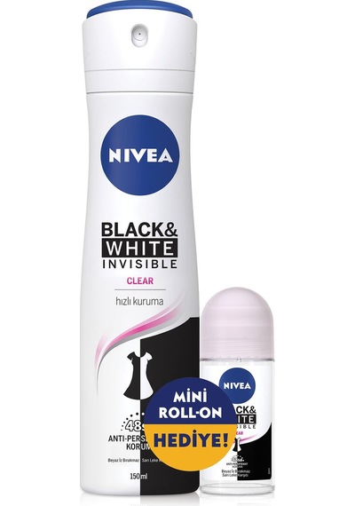 Nivea Black & White Clear Sprey Deodorant 150 ML + Roll-On 25 ML