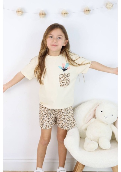 Jollykids Kız Çocuk Cep Detaylı Dokuma Şortlu Takım-bej
