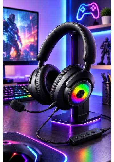 Oyuncu Kulaklığı Mikrofonlu Rgb Led Işıklı 3.5mm Type-c Pc Ps Xbox Uyumlu