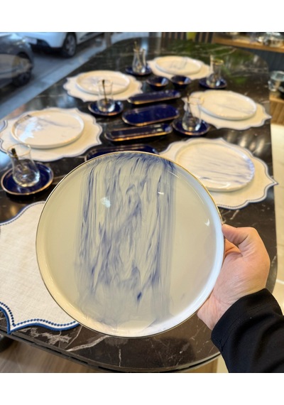 32 Parça İstanbul Blue Wind Kahvaltı Takımı Gold-4568 Çok Renkli