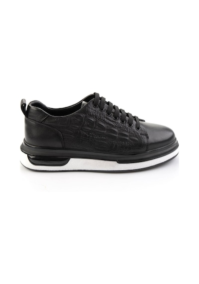 Bambi Siyah Baskılı Hakiki Deri Erkek Sneaker E01811038003 Siyah