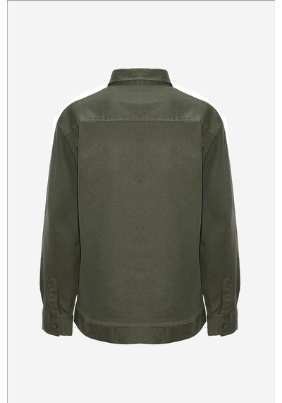 Tudors Erkek Relax Fit Rahat Kesim Gabardin Likralı Yandan Cepli Haki Ceket Gömlek-32833 Haki