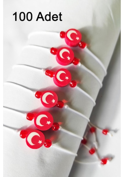 100 Adet Ay Yıldız Boncuklu Ip Bileklik-öğrenci-öğretmen-29 Ekim-karne Hediyesi-23 Nisan- 2 Çok Renkli