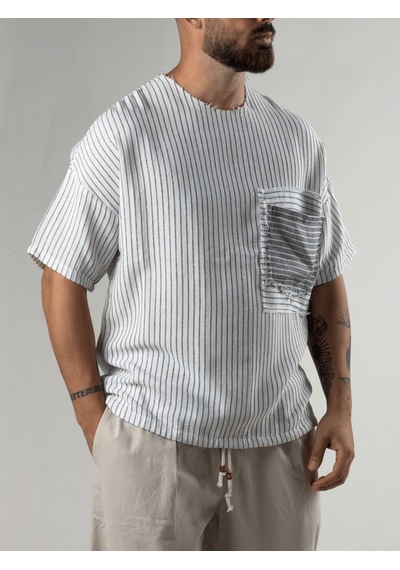 Cocopelli Beyaz Çizgili Patch Bohem Erkek T-shirt Coc3279