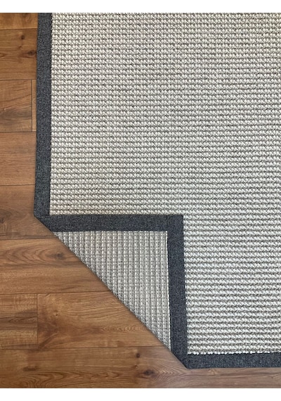 Saraz Halı Kumaş Bordür Bej Bukle Siyah Bordür Halı Salon Koridor Mutfak Çocuk Odası Halısı Kilim S263 Gri