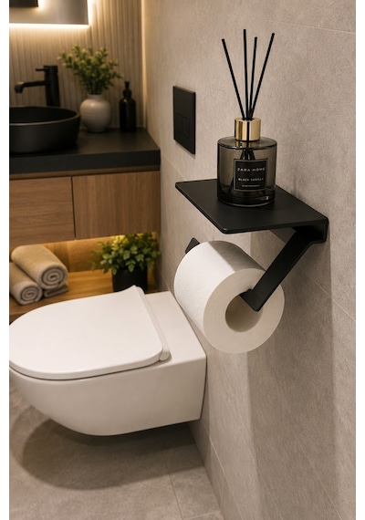 Dekoratif Metal Tuvalet Kağıtlığı Duvara Monte Wc Kağıtlık Ve Banyo Rafı Siyah Tuvalet Kağıdı Tutucu Siyah Kagıtlık