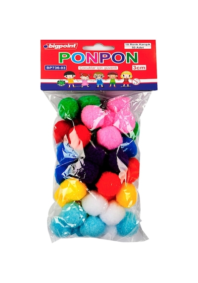 Bigpoint Renkli Ponpon 3 Cm 10 Renk - 50'Li Poşet