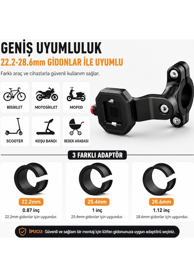 Triline Bisiklet Motosiklet Gidon Telefon Tutucu Çanta Dokunmatik Ekranlı Montaj Aparatı Su Geçirmez Siyah