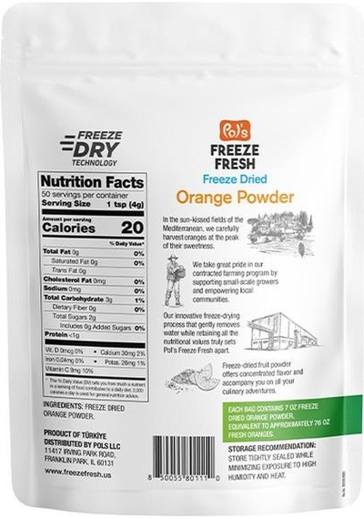 Pol S Freeze Fresh Dondurularak Kurutulmuş Portakal Tozu 200 Gr 200 G
