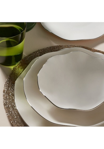 Güral Porselen Nesrin İki Mm Platin 30 Parça 6 Kişilik Bone Porselen Yemek Takımı Beyaz - Platin
