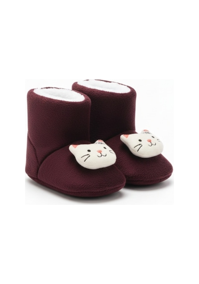 Pufien Kışlık Patik,zilli Peluş Bot, Polar Sevimli Rahat Ve Kaymaz Tabanlı, Bebek Ve Çocuk - Bordo