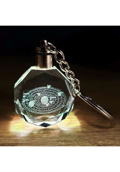 Gezegenler Temalı Renk Değiştiren Kristal Anahtarlık Açık Gri