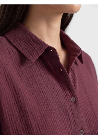 Lcw Everyday Bordo Büzgülü Oversize Müslin Kadın Gömlek
