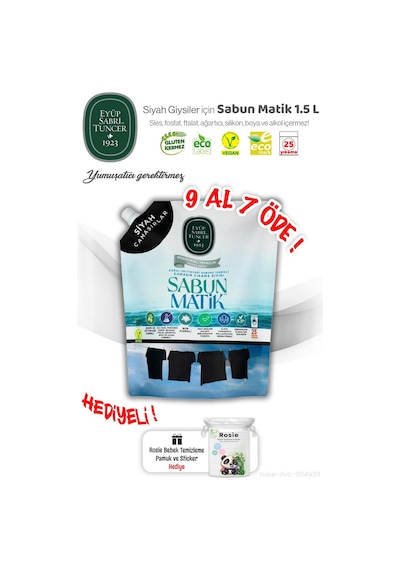 Eyüp Sabri Siyah Çamaşırlar 9 Al 7 Öde Sıvı Sabun Matik 1.5 L Ve Rosıe Hediye 1500 ML