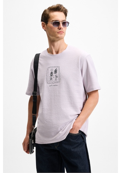 Grimelange DAPPERLY Erkek Ön Baskı Ve Nakış Detaylı Organik Pamuk Bisiklet Yaka Regular Fit Lila T-Shirt