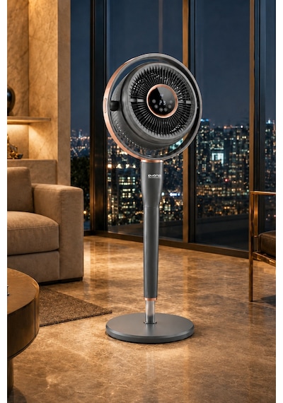 Aura 360° Dinamik Salınımlı Sessiz Vantilatör, Uzaktan Kumandalı, 6 Hız Modlu, 24 Saat Zaman Ayarlı, Antrasit Gri
