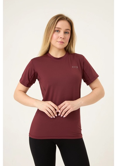 Zoor Kadın Kısa Kol Compression Fitness Gym Spor Body Tshirt Bordo