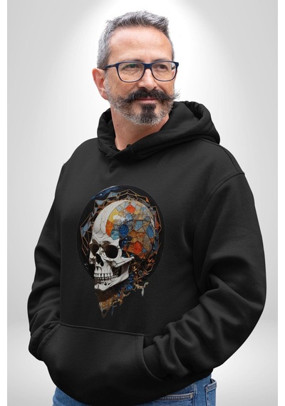 Kuru Kafa Kristal Kadın Erkek Siyah Kapüşonlu Sweatshirt Hoodie Siyah