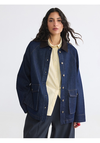 Lcw Modest İndigo Kadife Yaka Kadın Jean Ceket Lcw Modest İndigo Kadife Yaka Kadın Jean Ceket