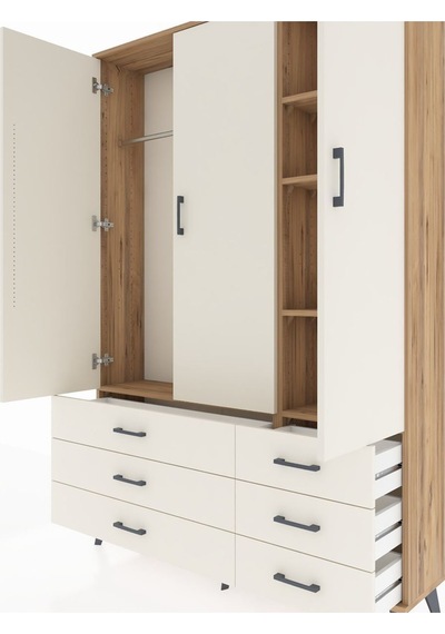 Arges Dolap 5 Raflı 6 Çekmeceli Tek Askılı 132x30x195 Çam-aytaşı/aytaşı Aytası/aytası Arges Dolap 5 Raflı 6 Çekmeceli Tek Askılı 132x30x195 Çam-aytaşı/aytaşı Aytası/aytası
