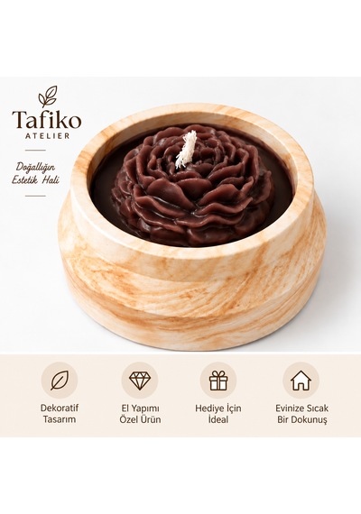 Tafiko Atelier Dekoratif Çiçekli El Yapımı Mum Kahverengi Turuncu