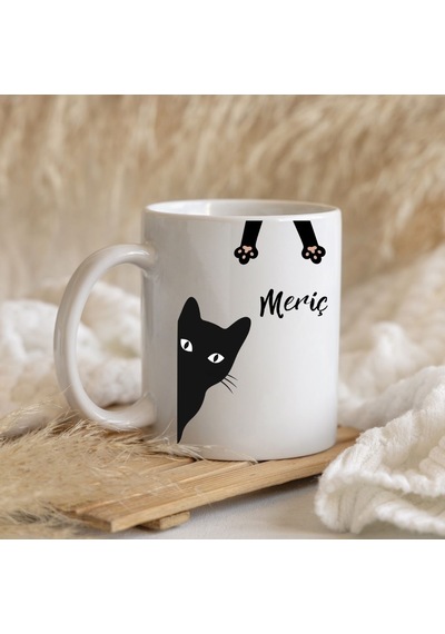 Kara Kedi Tasarımlı Kişiye Özel Hediye Kupa Bardak Gizemli Ve Eğlenceli Bir Hediye Renk