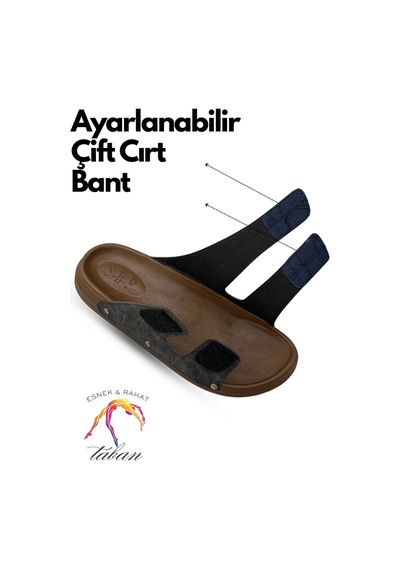 Sermoda Erkek Terlik - Çift Cırtlı Ayarlanabilir Esnek Taban Deri Erkek Terlik C Siyah