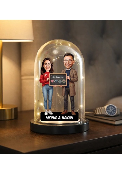 Bk Gift Kişiye Özel Sevgiliye Karikatürlü Led Işıklı Cam Fanus Biblo -3, Romantik Hediye, Ev Hediyesi, Sevgiliye Hediye Kobitmeyencom36850 Bk Gift