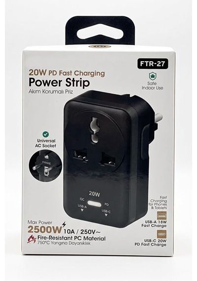 20w Pd Hızlı Şarjlı Akım Korumalı Kompakt Priz 2500w Usb-c & Usb-a 18w Qc Hızlı Şarj Kablosuz