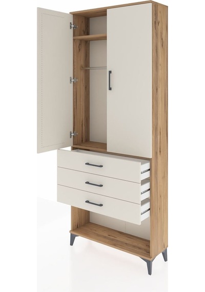 Arges Dolap 2 Raflı 3 Çekmeceli Tek Askılı 88x30x221 Çam-aytaşı Çam