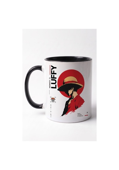 One Piece Luffy Baskılı Seramik Hediye Kupa Bardak Kişiye Özel Kişiselleştirilebilir Anime Siyah
