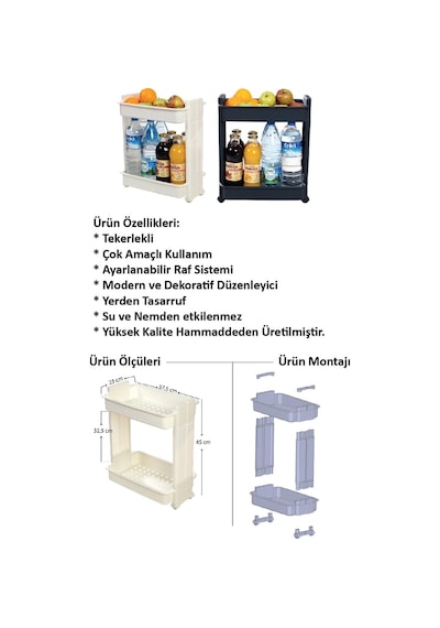 Motek Çok Amaçlı Tekerlekli Banyo Rafı Mutfak Rafı Organizer Mr02 Antrasit Siyah Motek Çok Amaçlı Tekerlekli Banyo Rafı Mutfak Rafı Organizer Mr02 Antrasit Siyah